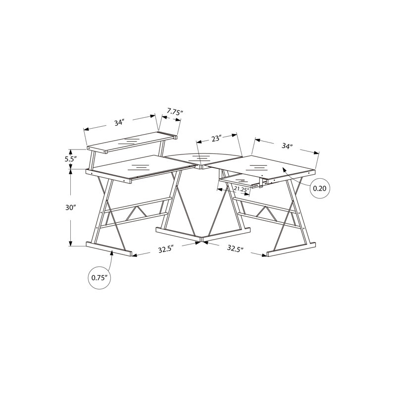 Bureau d'ordinateur Lilangle, Noir, Harwich