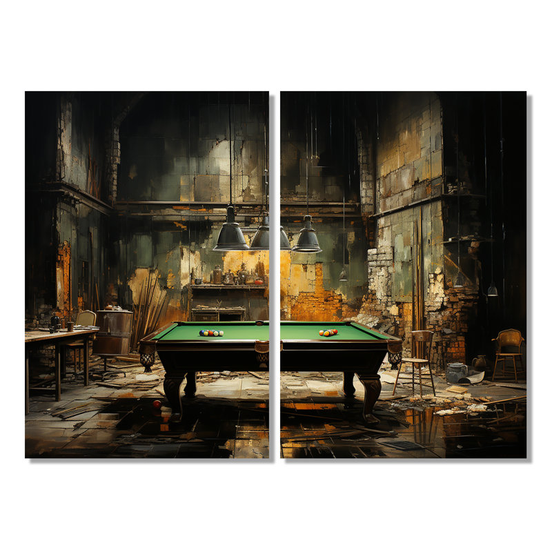 Billard Industrial Game I - Décoration murale verte, 36" H x 48" W, Wrapped Canvas, Does Not Apply