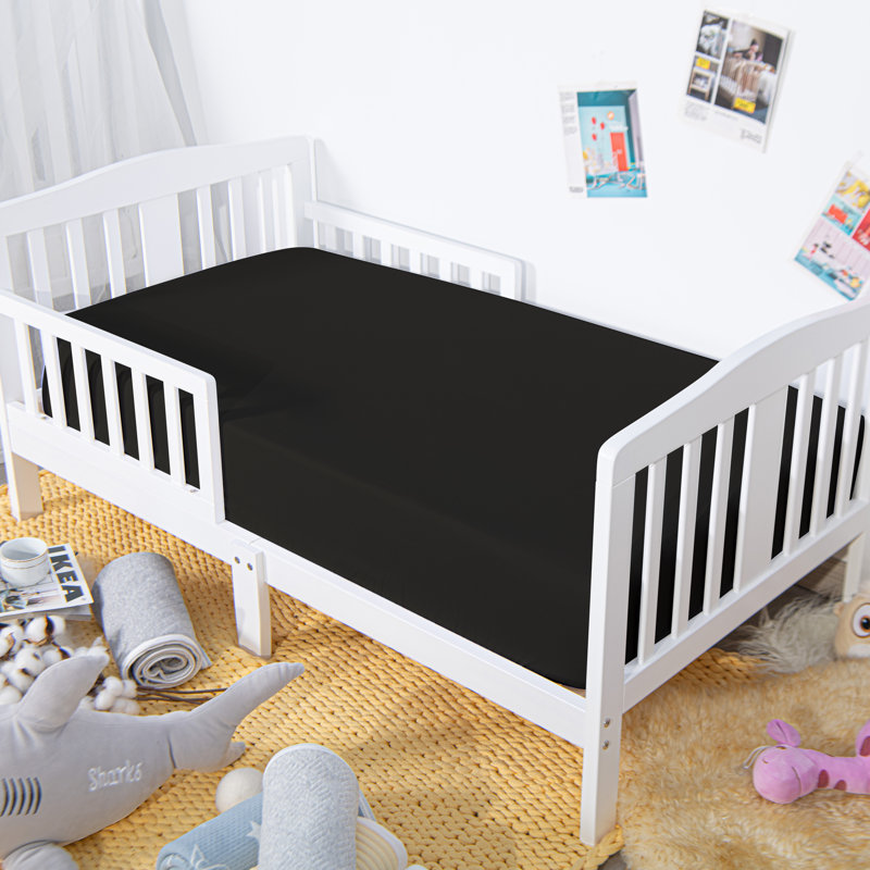 Black Brushed Microfiber Fitted Crib Sheet for Toddler Mattress
