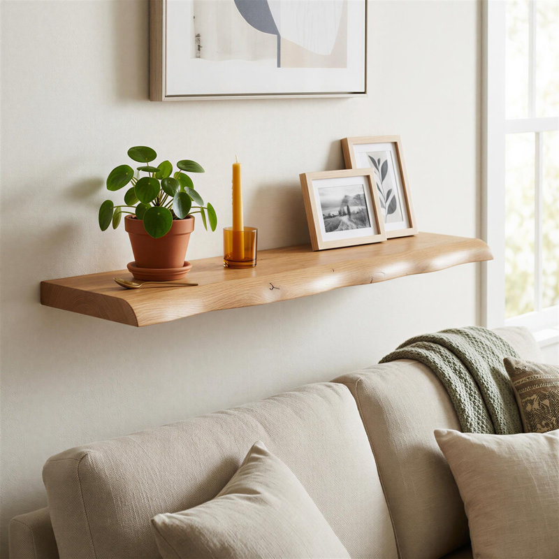 2 -Piece Solid Wood Floating Shelf, Light Oak