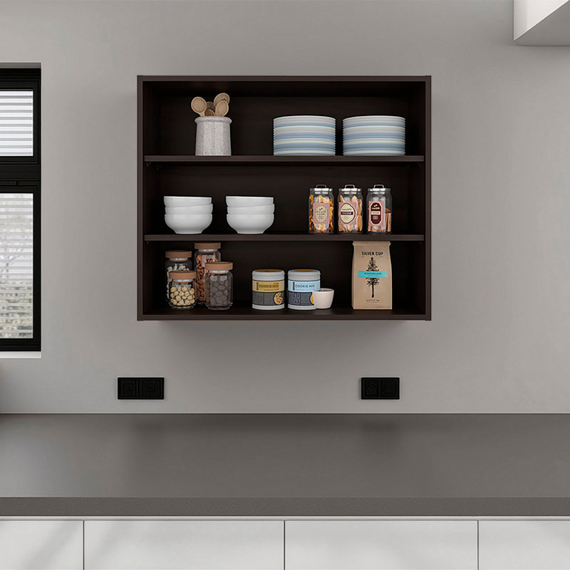Stained Walnut Open Storage Wall Cabinet, Walnut