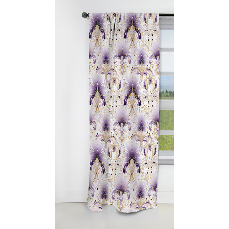 Motif damassé mauve et blanc art déco II - Rideau damassé - Rideau occultant - 1 panneaux, L 52 po x L 84 po