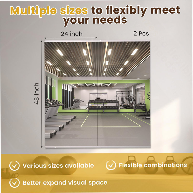 Miroir Modern Home Gym, mural, encadré, argent, 24 po x 48 po, 2