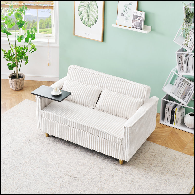 Canapé polyvalent avec plateau mobile et ports USB pour plus de confort et de productivité, Beige