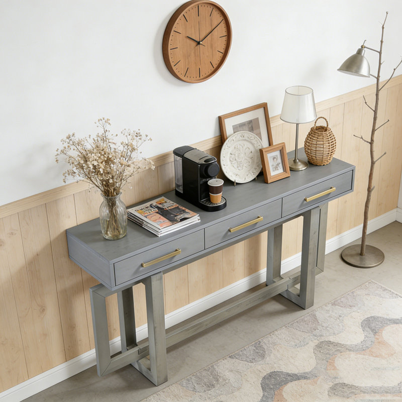 Console élégante avec trois tiroirs, Gris antique