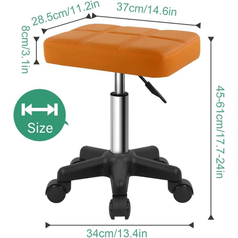 Rectangular Rolling Stool With Wheels, Orange