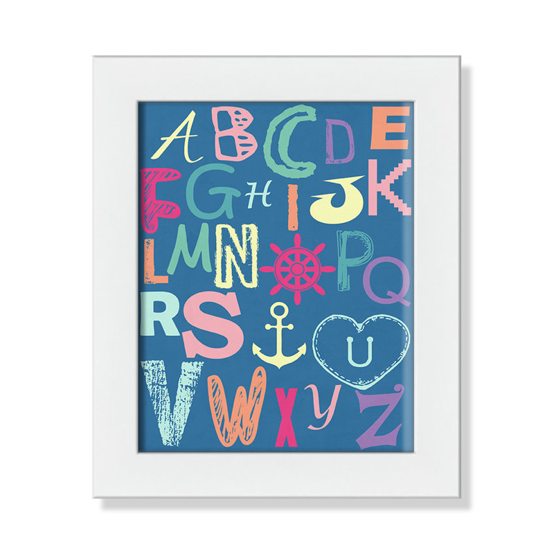 Alphabet imprimé sur papier, H 10 po x l 8 po x P 0,6 po, Encadré plat blanc