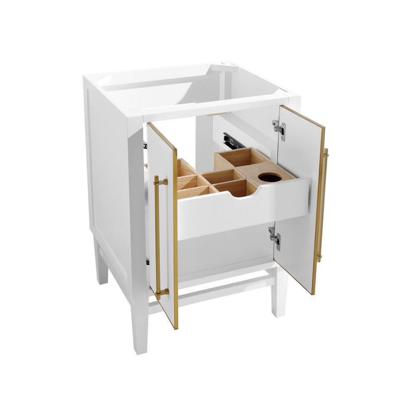 Base de meuble-lavabo simple 24 po Ewen seulement, Blanc, Or