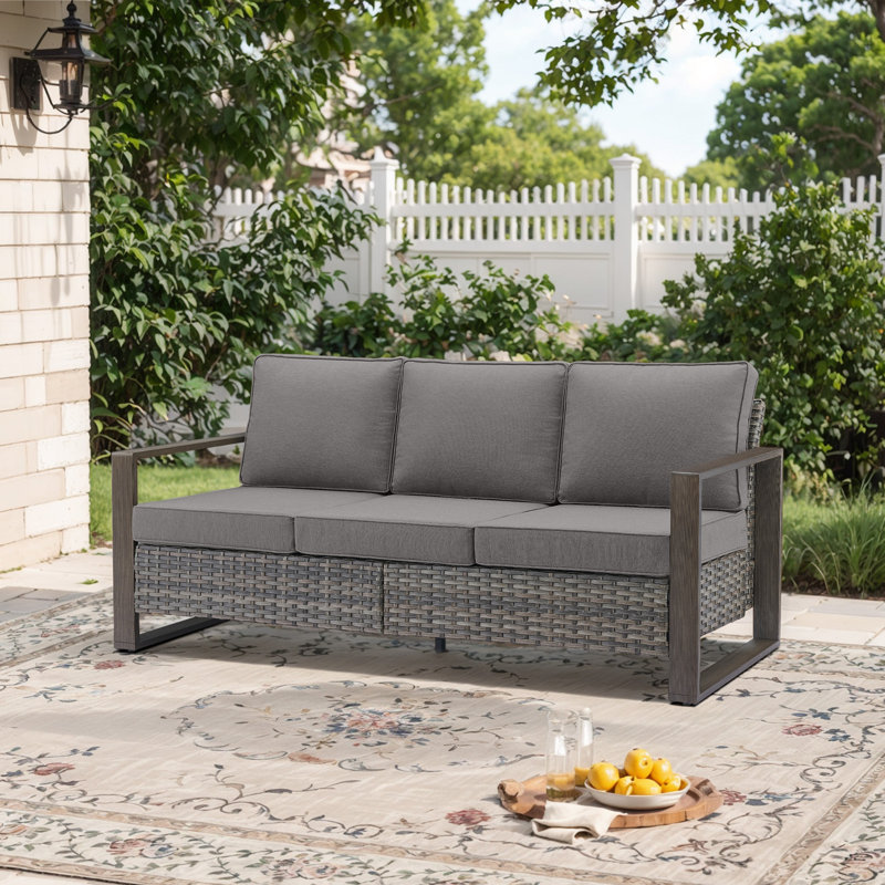 Kelyse 75'' Wide Straight Patio Sofa with Cushions, Gray, Gray