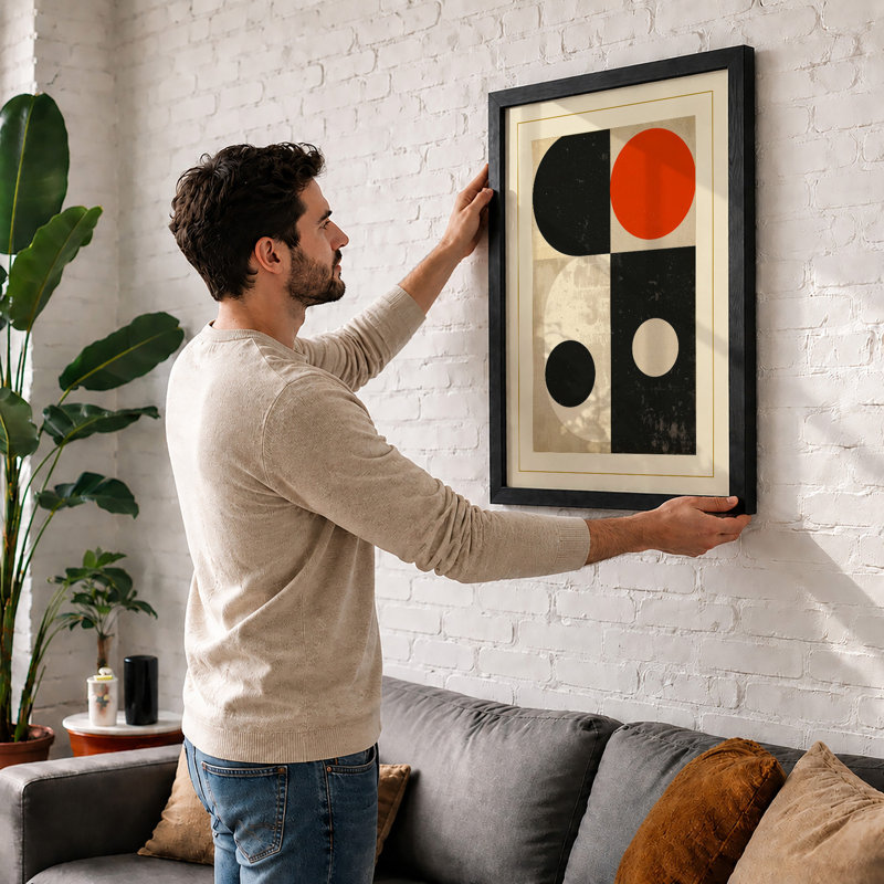 Quadrant Circles Mid-Century - Framed Print, A2 - 59.4 x 42.0 cm, Oak
