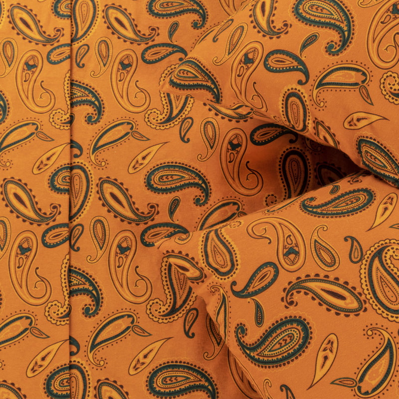 Superior 100% Cotton Flannel Deep Pocket Paisley Sheet Set, Queen 4pc Set, Pumpkin Paisley