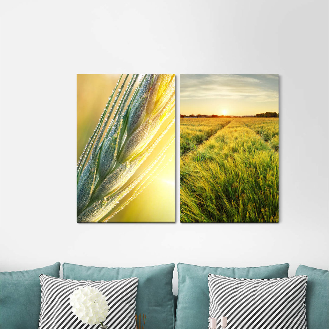 2-tlg. Leinwandbilder-Set - Fotografie „Wheat Gold Cornfield Summer Sunset Warm Light Landscape”