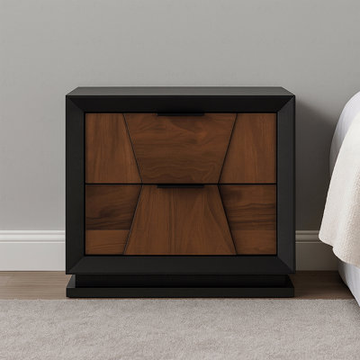 Two-Tone 2-Drawer Nightstand with Felt-Lined Top Drawer