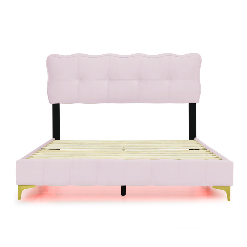 Celena Upholstered Bed, European Double (140 x 200cm), Pink