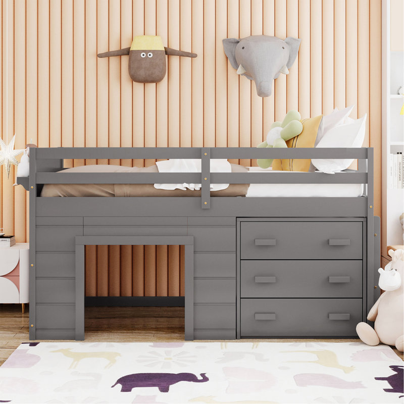 Lit mezzanine simple avec armoire et tablette - gris, Gray