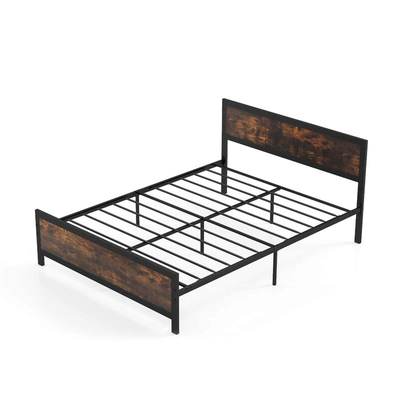 Metal Bed Frame With Headboard & Footboard Metal Slats Support, Queen