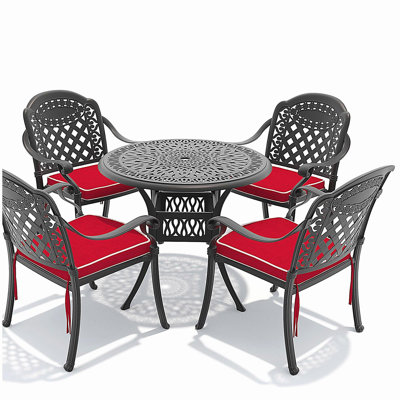 Ensemble de 5 meubles de patio en aluminium coulé avec cadre noir et coussins de siège rouges (même sku: W1710S00052)