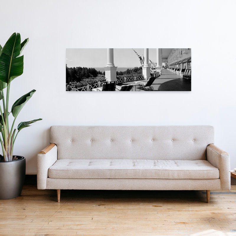 Deck chairs on a hotel's porch Grand Hotel Mackinac Island Michigan USA 1 Piece Wrapped Canvas Panoramic Wall Art