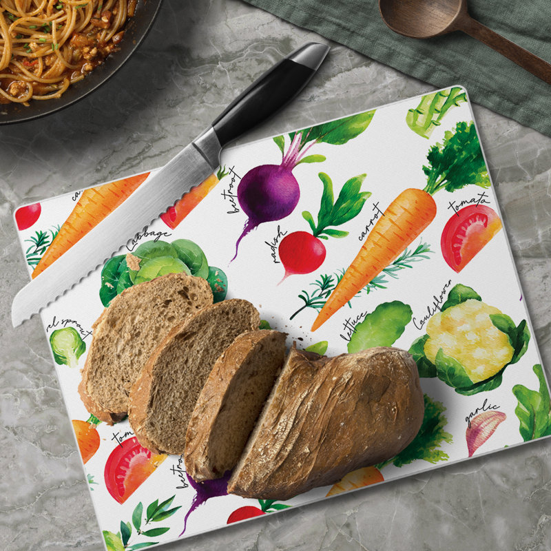 Colorful Veggies Tempered Glass Rectangular Cutting Board, 10" x 8"