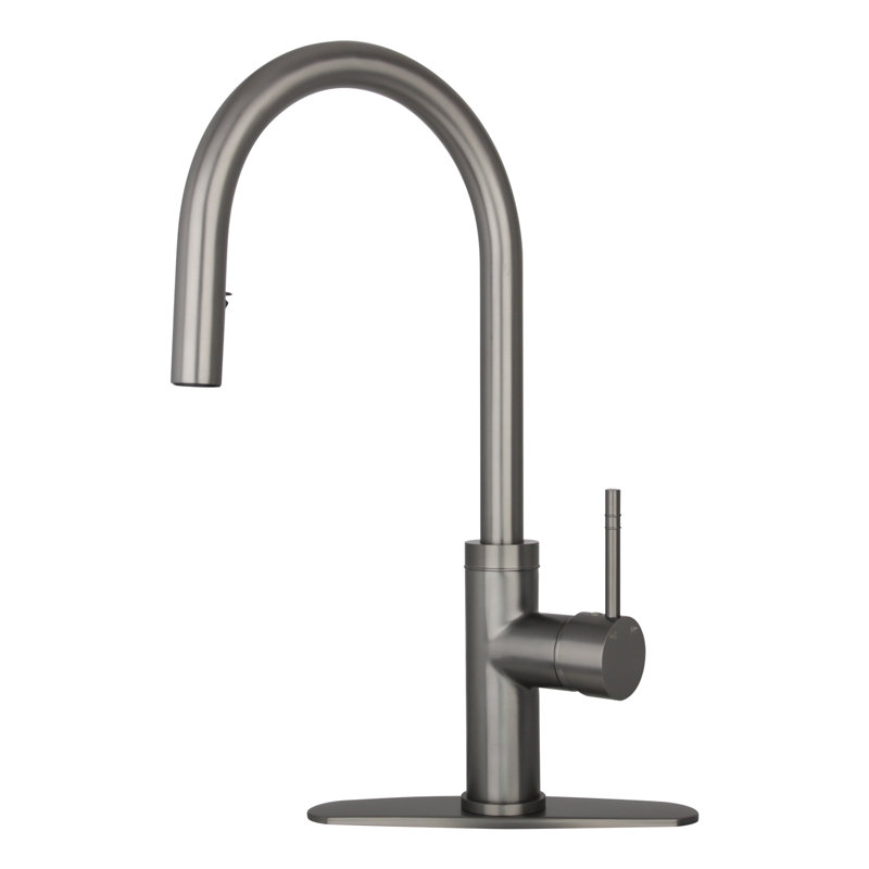 Pull Down Kitchen Faucet with Single Handle and Deck Plate, Gun Black