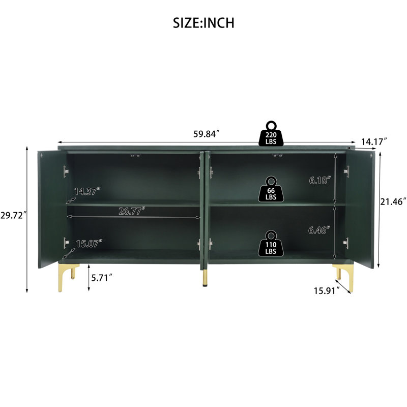  Buffet 60 "avec triangles géométriques et tablettes réglables, armoire de rangement pour la salle à manger, vestibule