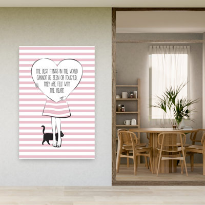 Cœur cœur, fille, chat, chat romantique moderne et contemporain, impression d'art mural