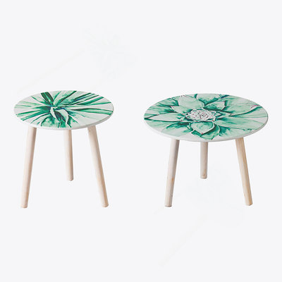 Nature-Inspired Watercolor Succulent Patterned MDF Side Tables, Perfect For Adding Visual Impact And Style To Any Room