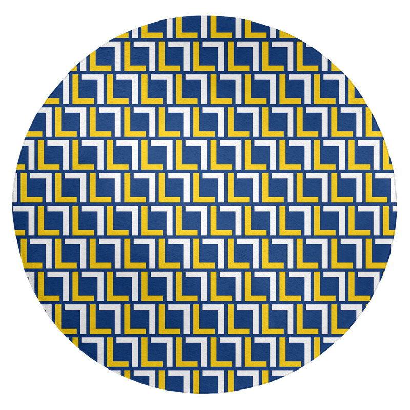 Tapis rond à motif géométrique jaune / bleu