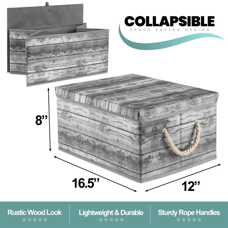 Sorbus Wooden Pattern Fabric Box 2-Pack, Gray