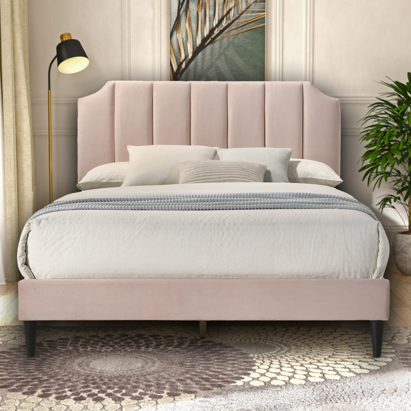 Conwy Audrei Upholstered Double Bed, Champagne Pink