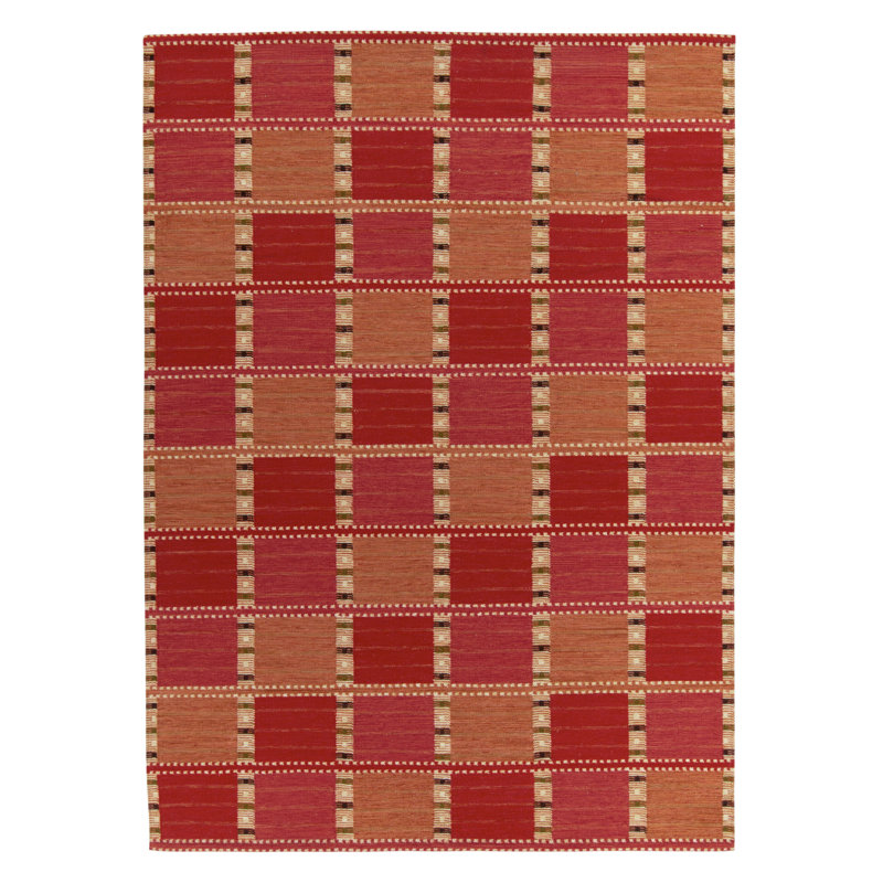 Scandinavian Rug In Red Pink, Beige Geometric Pattern By Rug & Kilim, Rectangle 12' x 15'