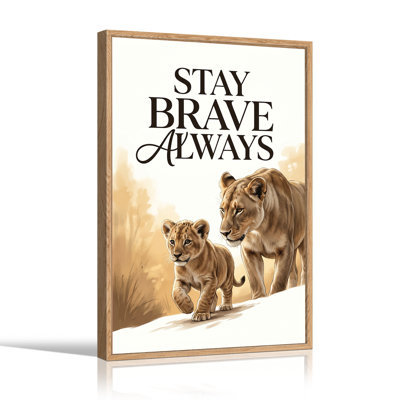 Lioness And Lion Cub Walking In Golden Savannah Canvas Wall Art