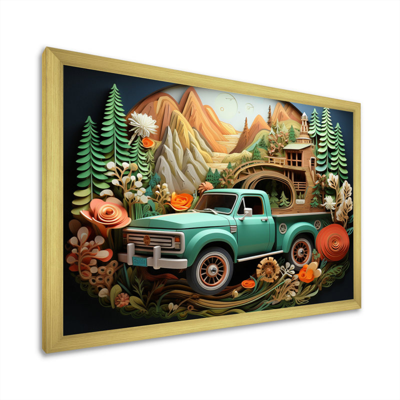 «Pickup Truck Offroad Adventures V», reproduction sur toile, H 34 po x l 44 po x P 1,5 po, Cadre doré simple