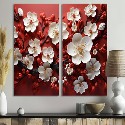 Branches de fleurs d'orchidées blanches et rouges I - mauve, impressions sur toile traditionnelles 2 pièces