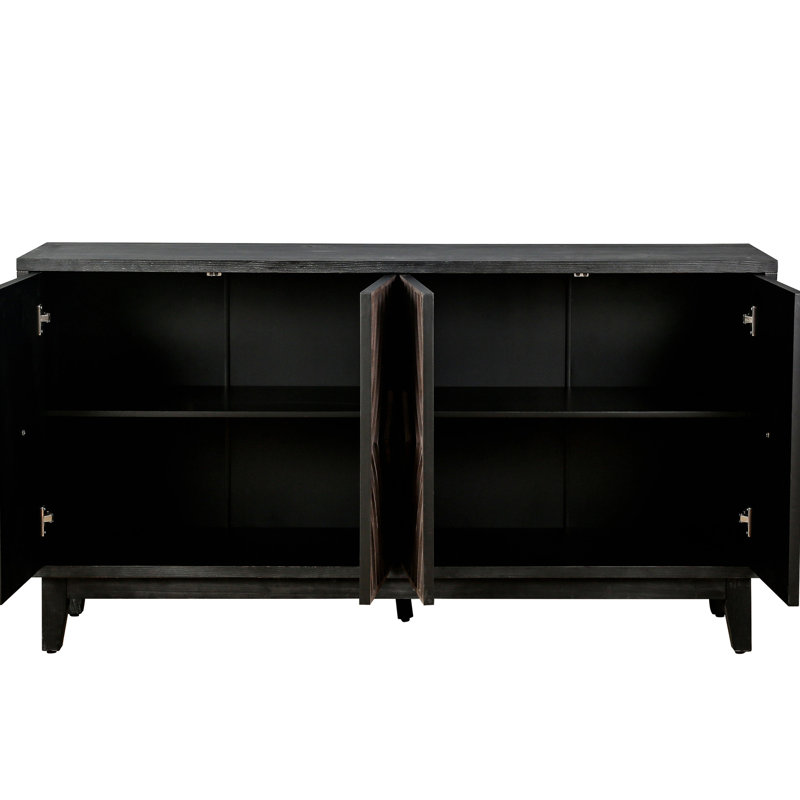 Buffet 60 po - Style antique pour la salle à manger 4 portes convexes, 2 tablettes réglables et rangement avec portes à motif concave