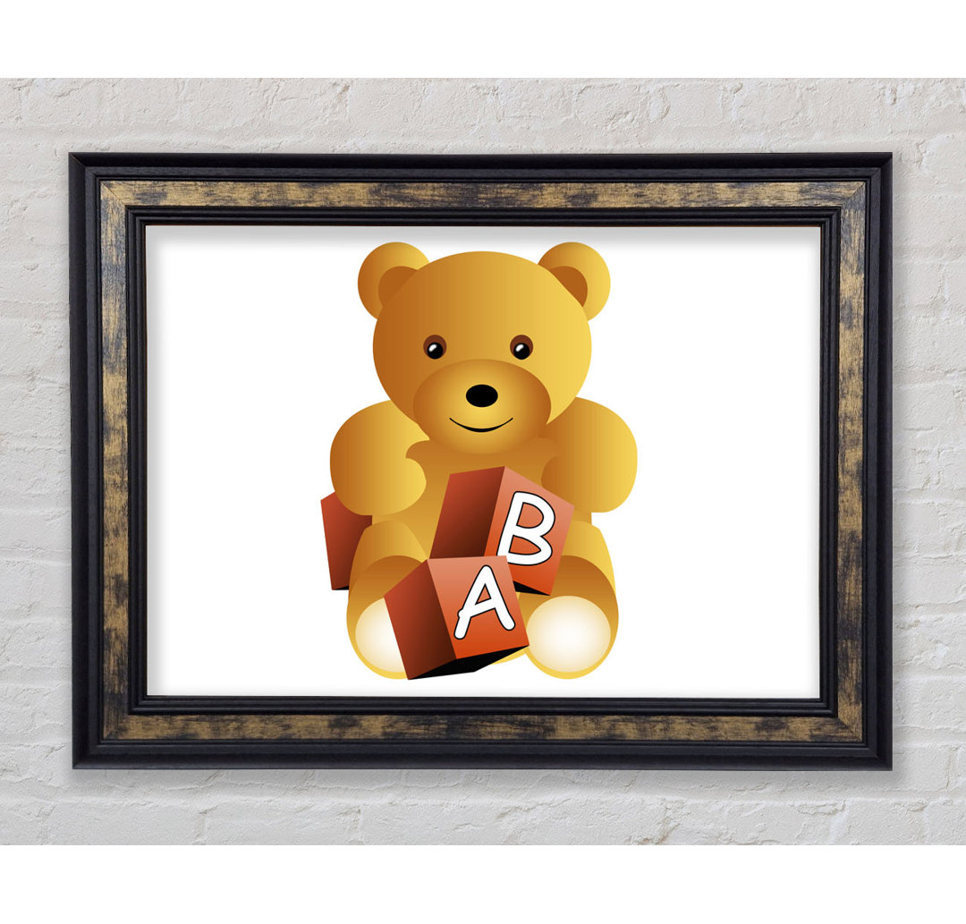 Gerahmtes Leinwandbild Teddy Bear Alphabet Blocks in Hellblau