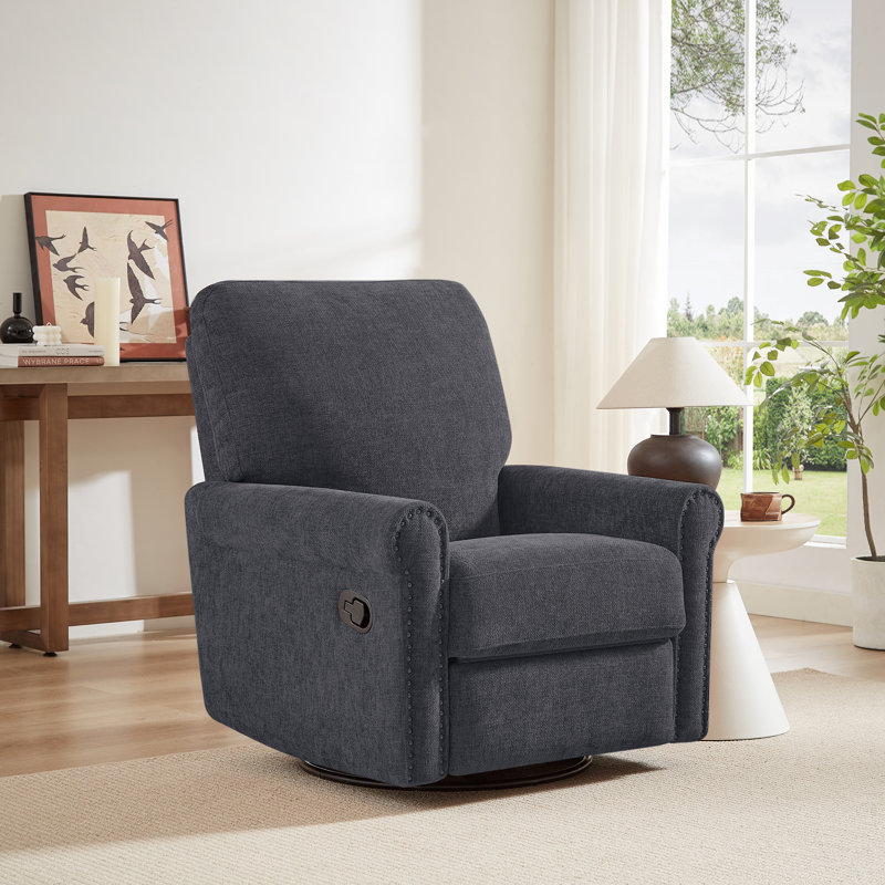 Kimberlly Upholstered Swivel Rocker Manual Recliner Living Room Recliner Bedroom Relaxing Chair, Gray