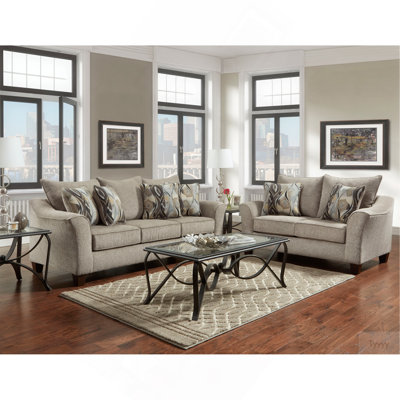 Camero Fabric Pillowback 2-Piece Living Room Set, Sofa And Loveseat, Gray