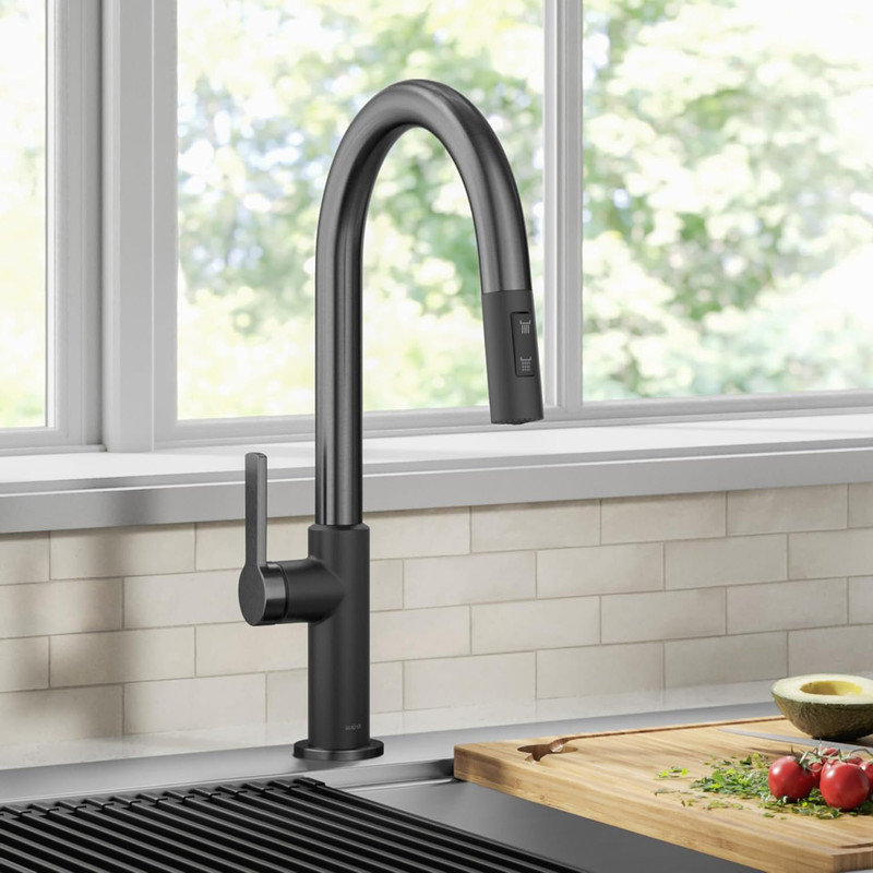 Matte Black Stainless Steel Pull-Down Kitchen Faucet with Spray