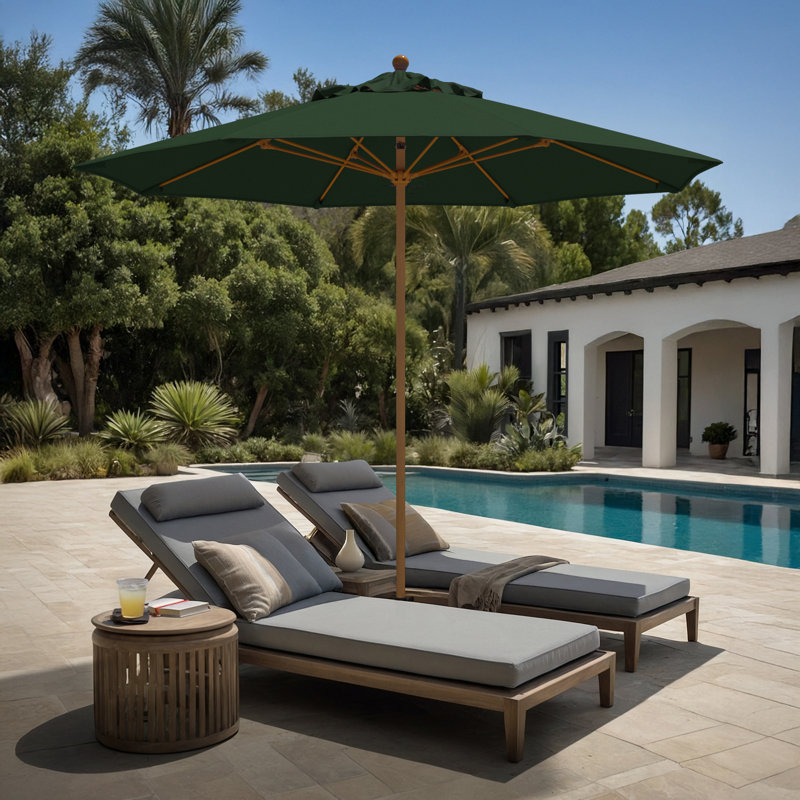 Parasol en bois de teck 9 pi, 103" H x 101" W x 101" D, Vert forêt / vert