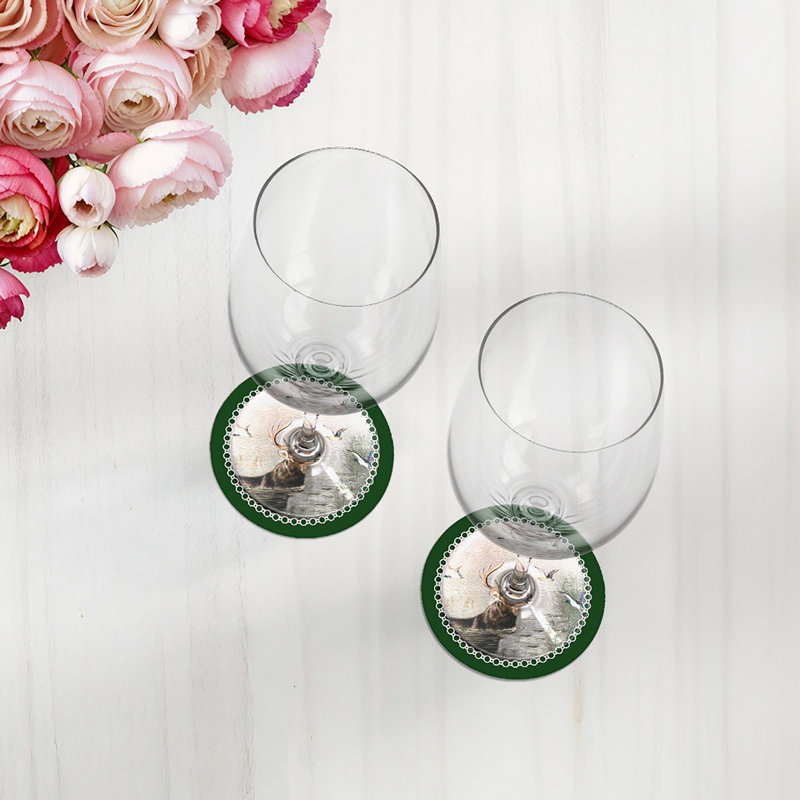 Sous-verres ronds en cuir vert vegan anglais, Vert
