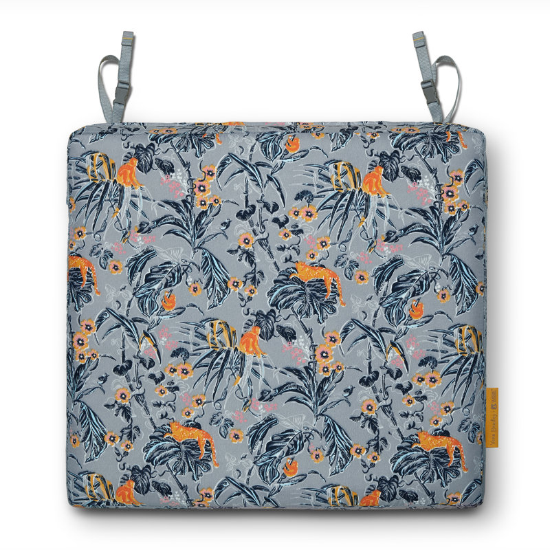 Vera Bradley Outdoor 3'' Dining Chair Seat Cushion, 3" H x 21" W x 19" D, Rain Forest Toile Gray/Gold