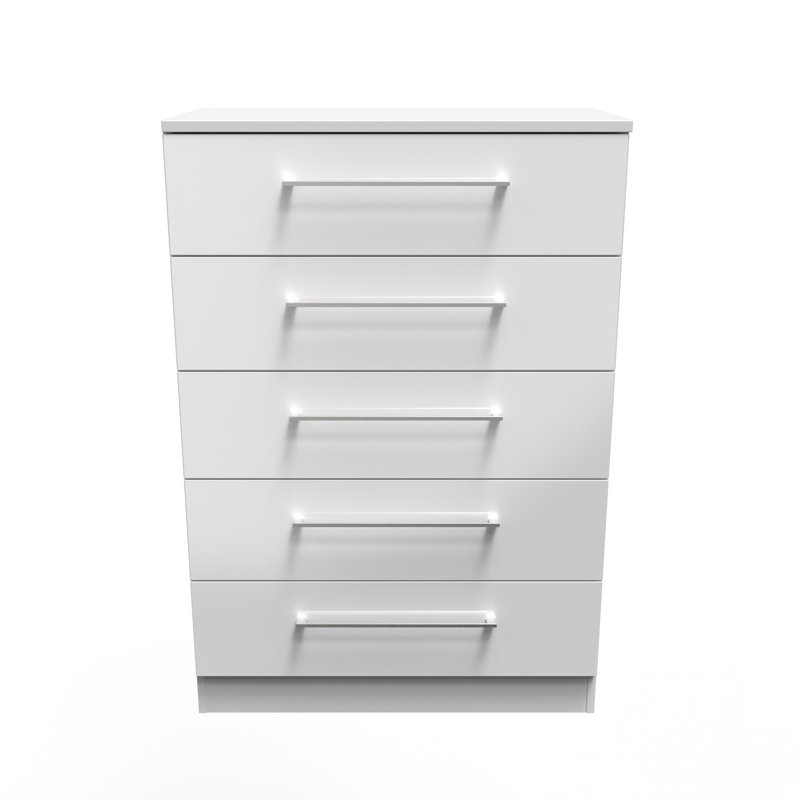 Fully Assembled Alizee 5 - Drawer Chest of Drawers, White Gloss