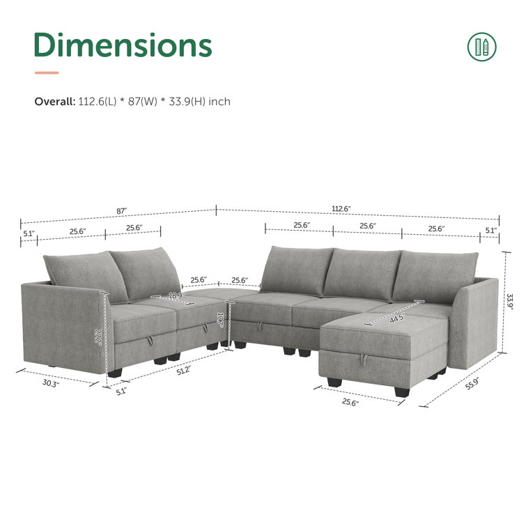 U shaped Corner Modular Sectional Reversible Sofa Couch with Storage Seat