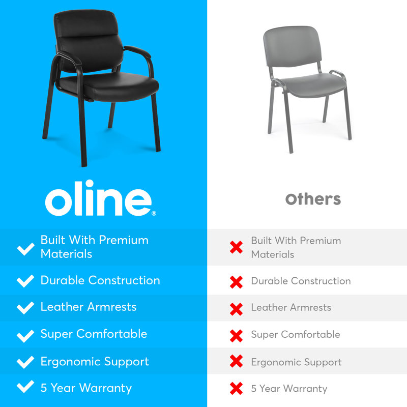 Oline Black Leather Guest Chairs with Metal Frame, 4 Pack