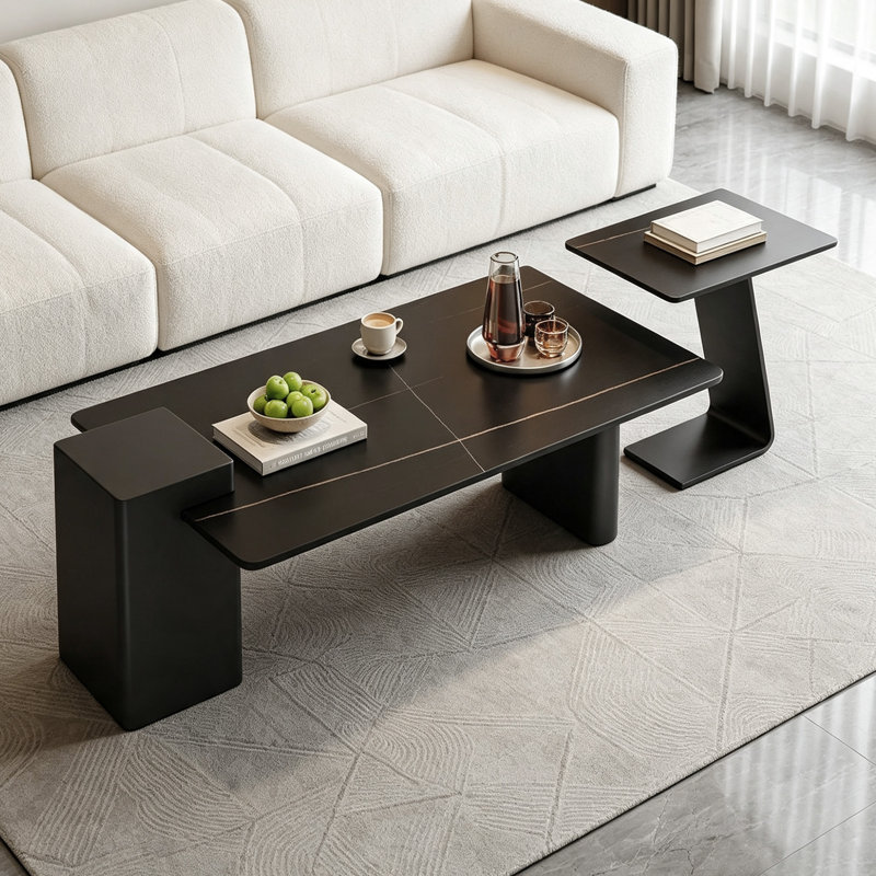 Fortner, H 17,71 po x l 55,11 po x P 23,62 po, Noir / or / arrière, Marbre