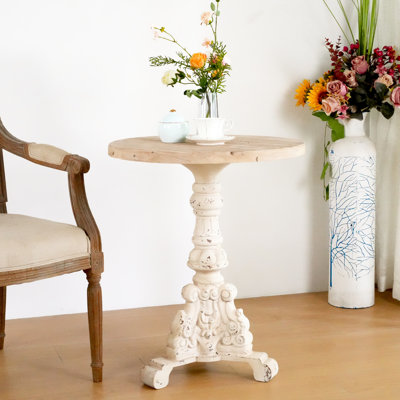 Table d'appoint vintage en bois massif, plateau et pied en bois naturel et blanc, 59 cm de largeur, profondeur 59,7 cm, hauteur 70 cm, idéale pour le salon. Dimensions : profondeur, largeur, hauteur. Montage rapide.