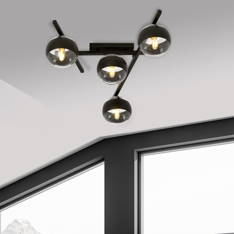Riceboro Glass Flush Mount, Transparent/Black, 17cm H x 70cm W x 4cm D
