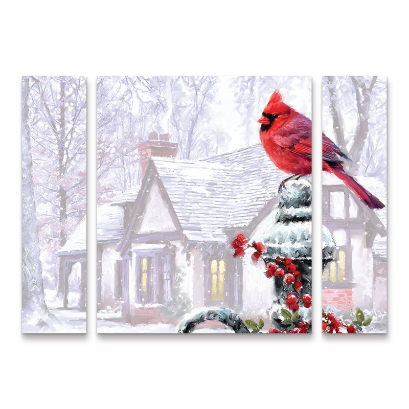 The Macneil Studio «Cardinal On Gatepost», ensemble de 3 panneaux d'art, H 24 po x l 32 po x P 2 po