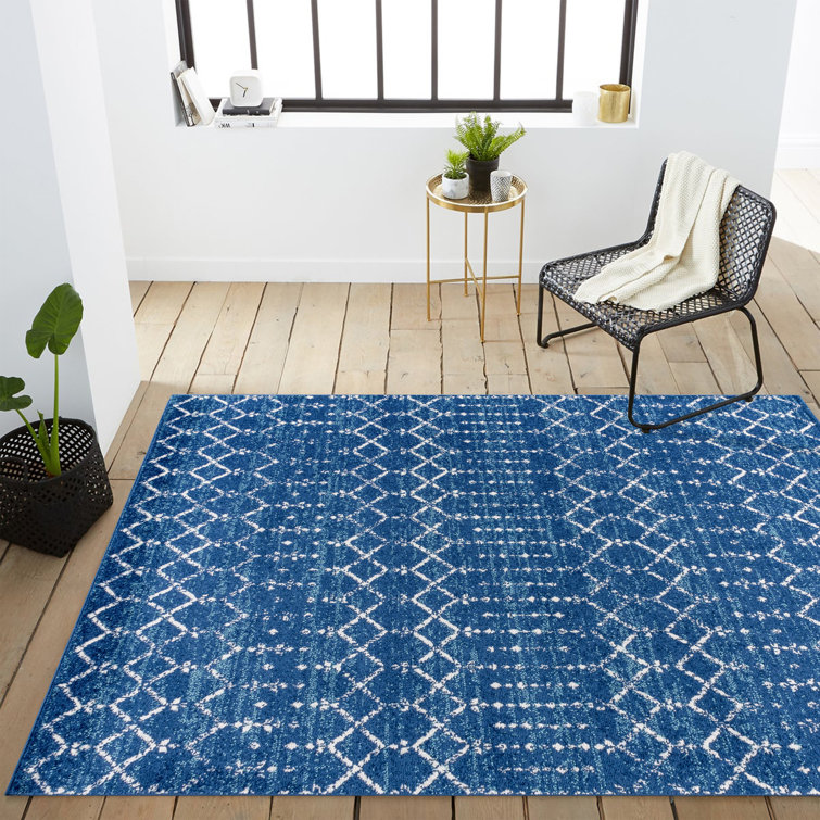Kateshia Moroccan HYPE Boho Vintage Diamond Blue/White Rug